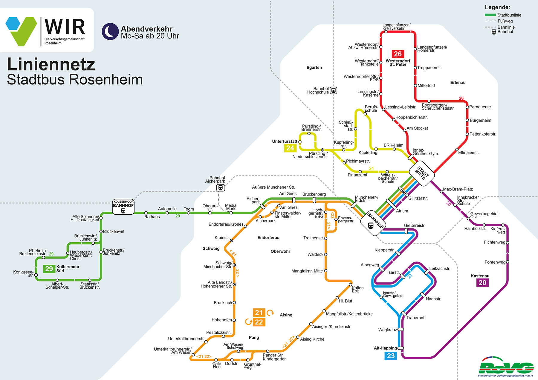 Übersichtsplan Stadtbus Rosenheim Abend 2023